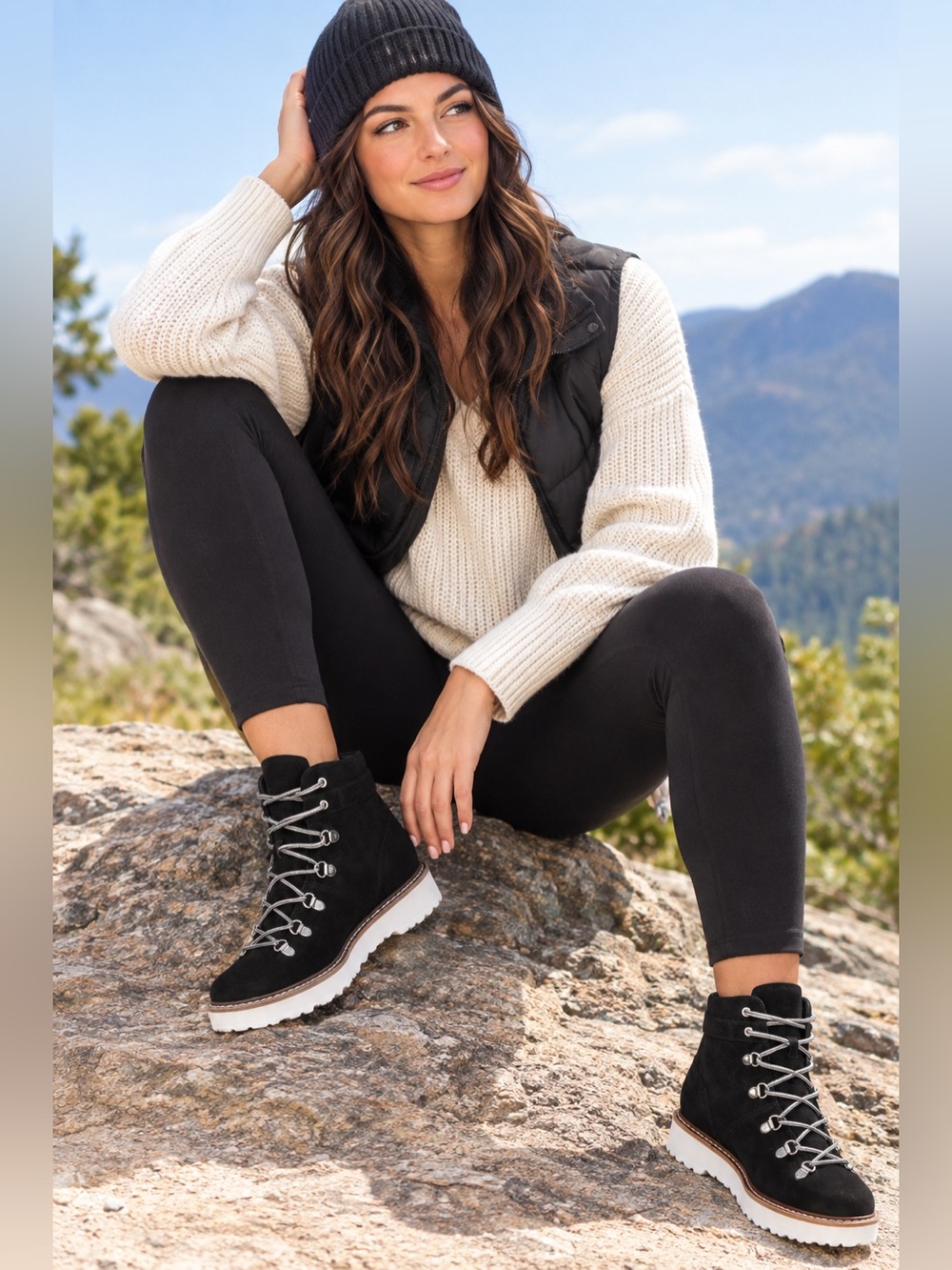 Roxy Black Lace Up Ankle Boots Hiking Style Lug Sole Outdoor Streetwear NWT